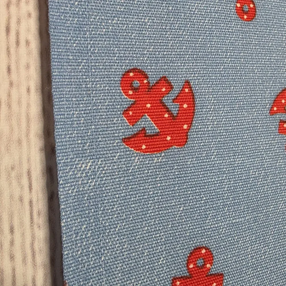 Vintage Nautical Anchor Print Fabric Blue Red Cotton Blend 44.5 x 75 Sewing